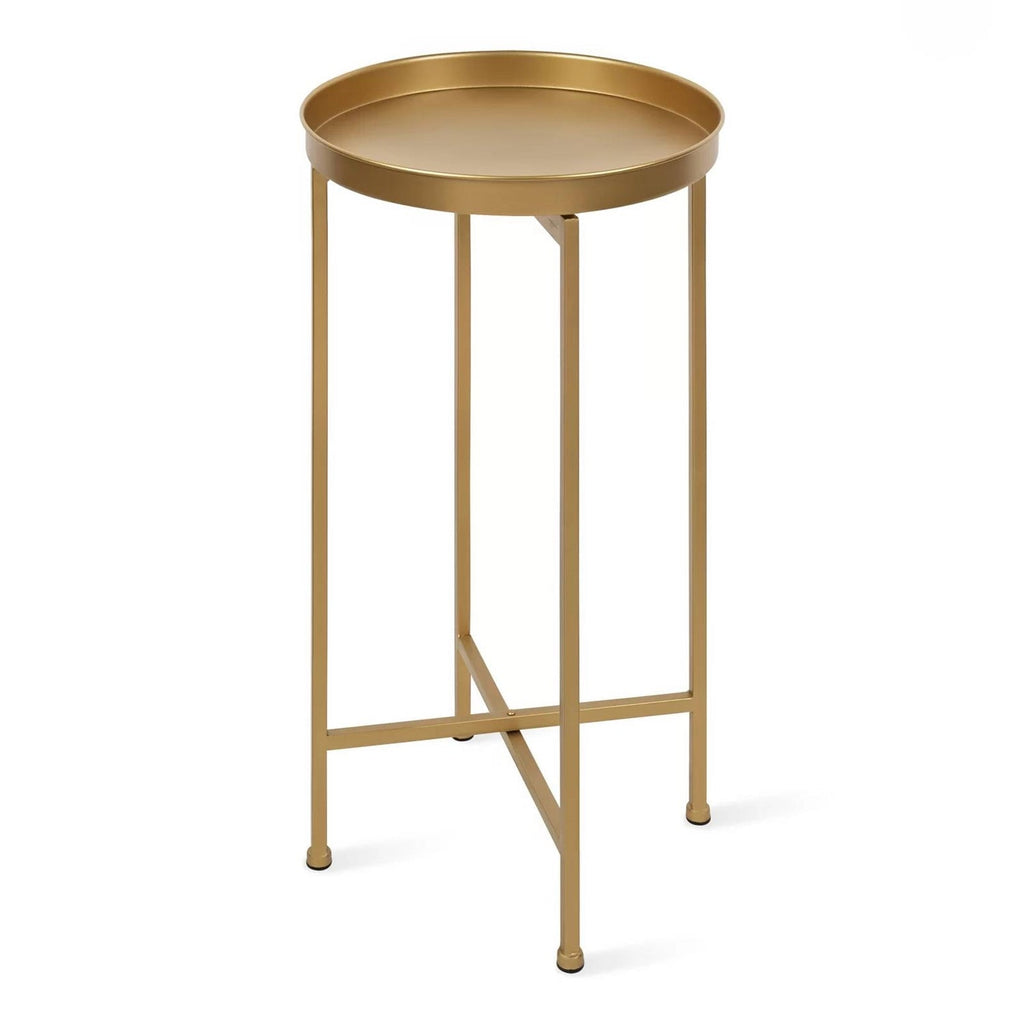 Classic Gold Finish Metal Round End Table Nightstand with Removable Tray Top