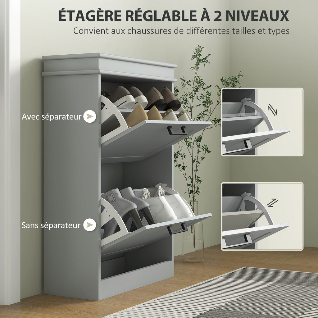 Meuble à chaussures, 2 portes abattants, étagères réglables, pour entrée, couloir, 54 x 24 x 82,5 cm, gris
