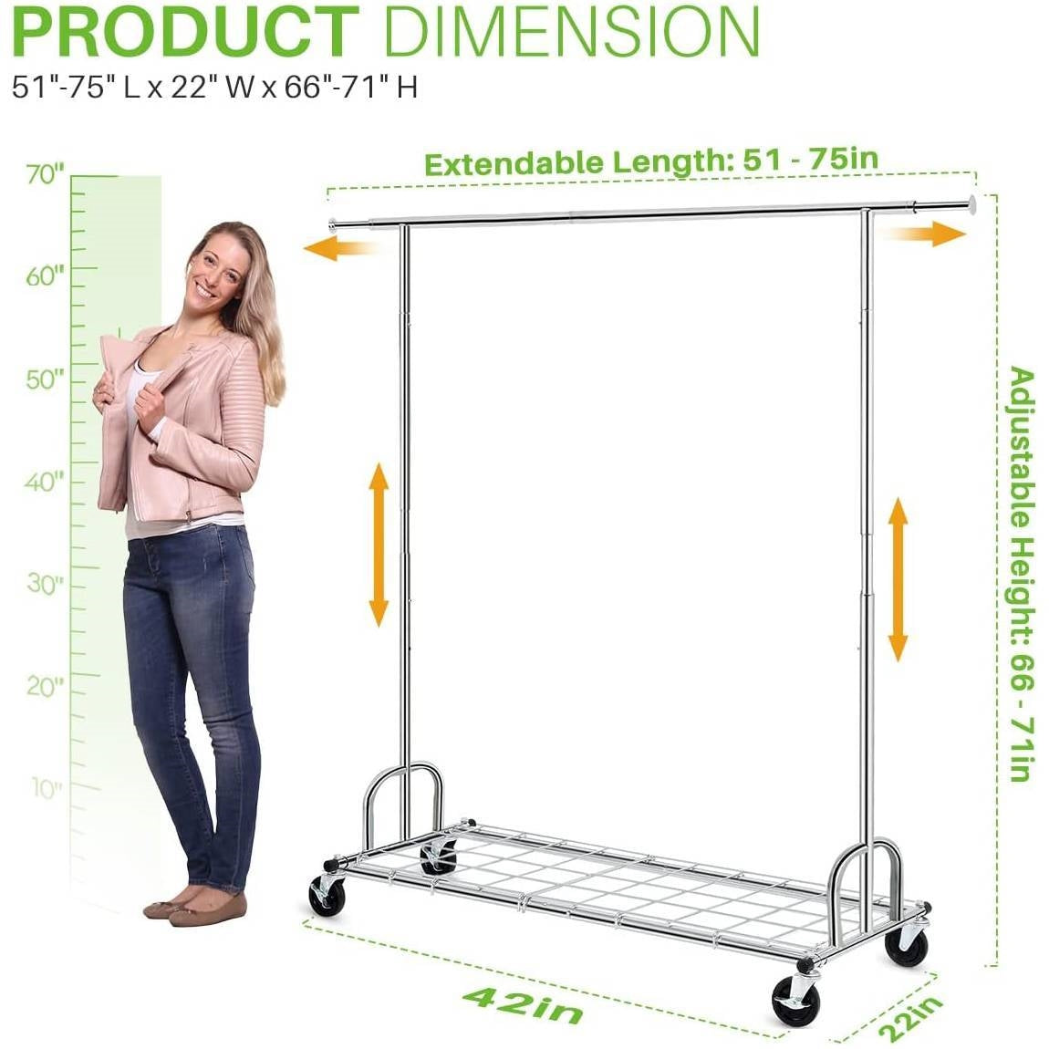 Heavy Duty Metal Clothing Garment Rack with Lockable Wheels - 450 lbs. Capacity