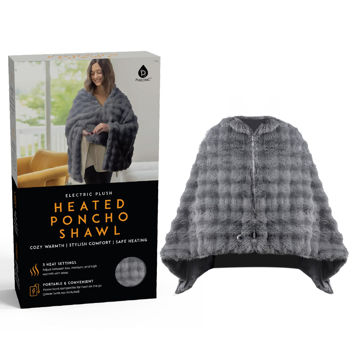 Pursonic Electric Plush Heated Poncho Shawl