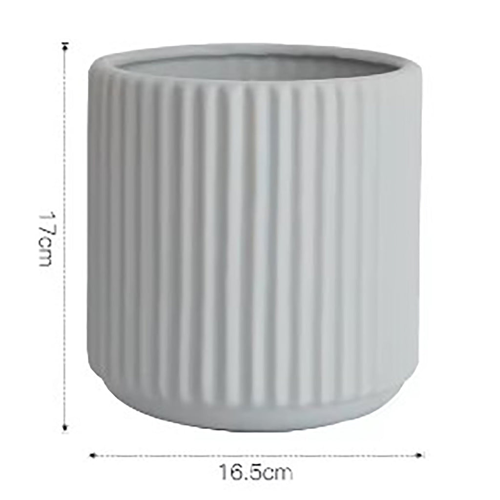 Ribbed Ceramic Vase-Grey-L