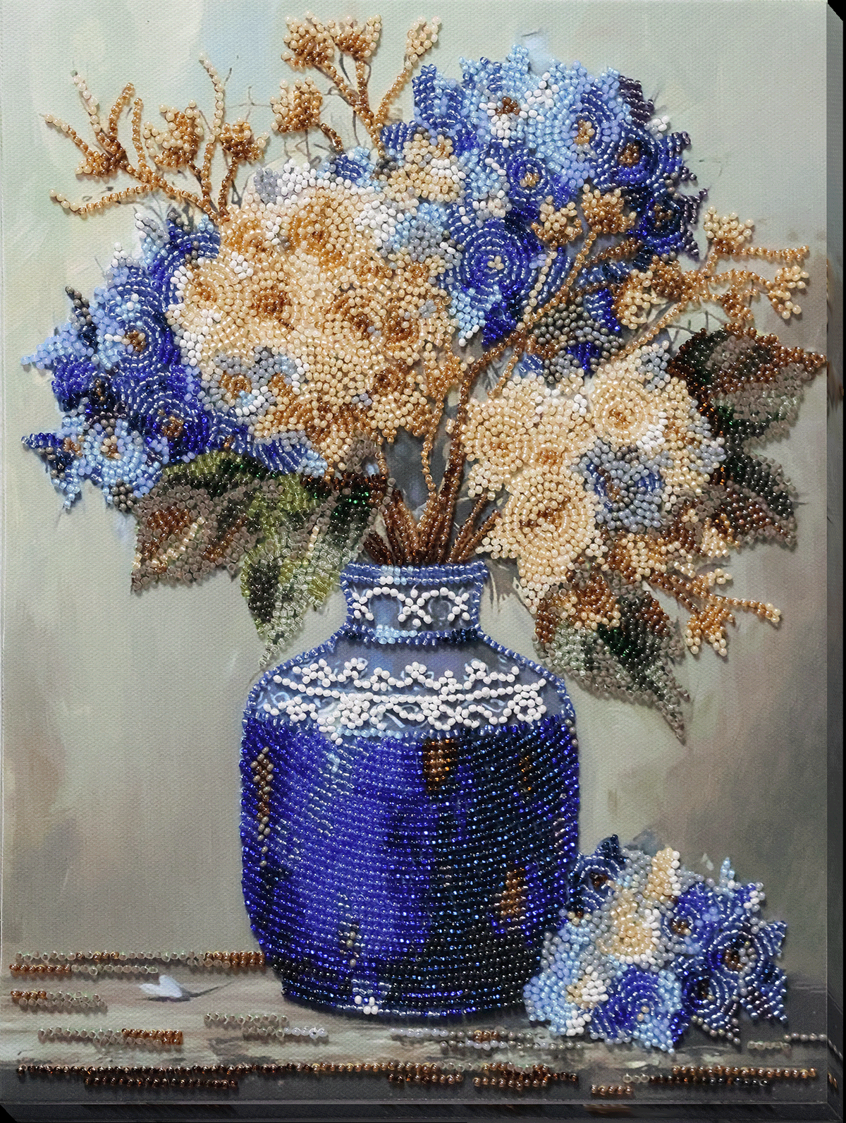 Hydrangeas in Porcelain Blue Vase Bead Embroidery Kit by Abris Art AB-975