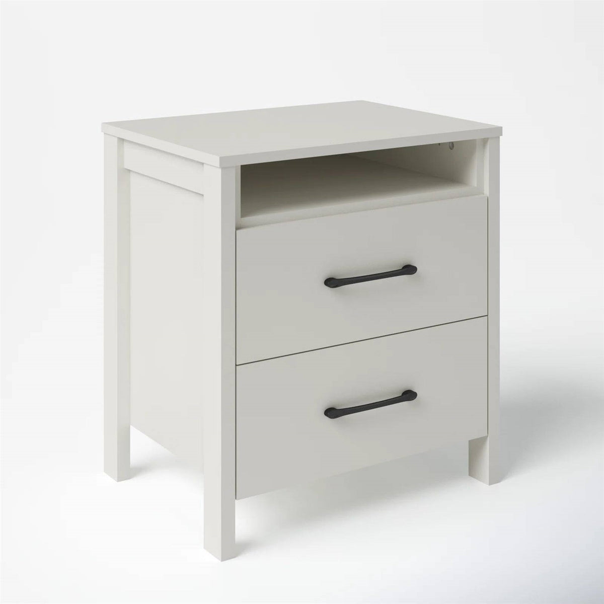 Modern 2-Drawer Nightstand with Open Shelf in Ivory Wood Finish