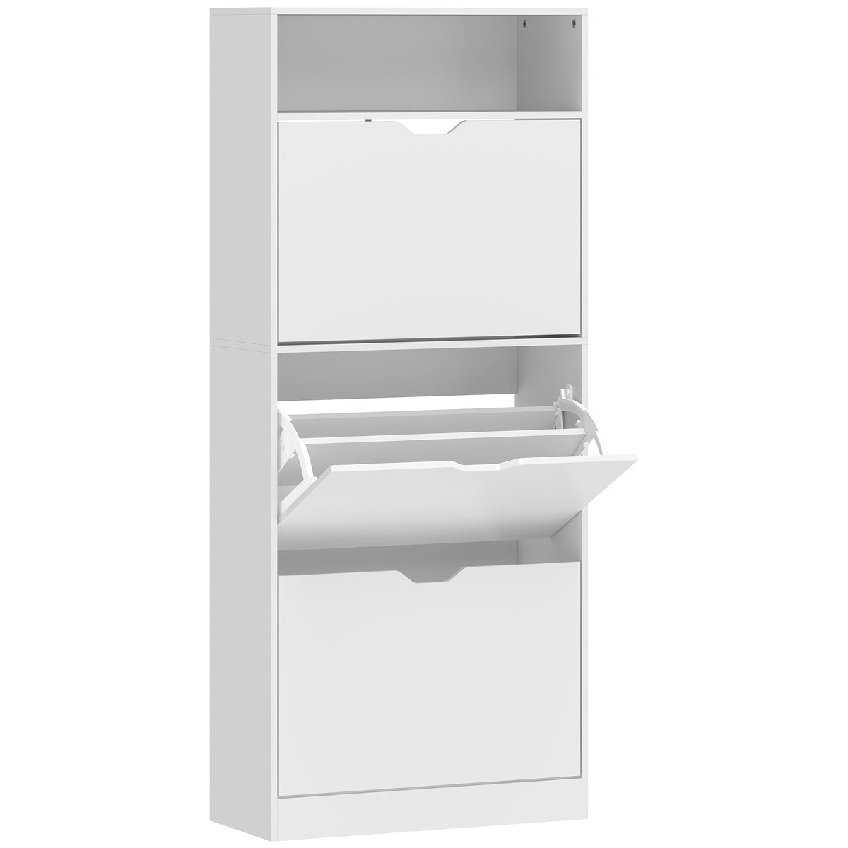 Meuble à chaussures 18 paires, armoire à chaussures étroite, 3 tiroirs rabattables, étagères réglables, blanc