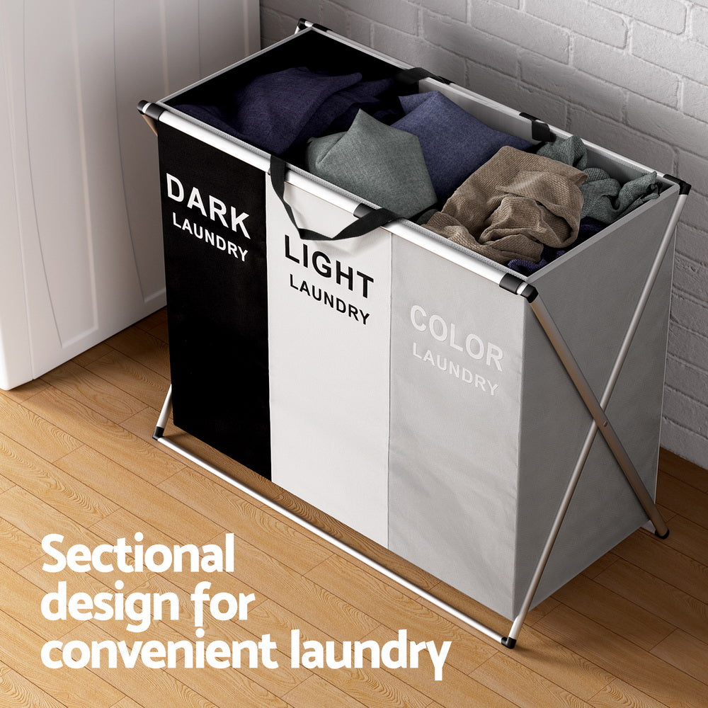 NNEDSZ Laundry Basket Hamper Large Foldable Washing Clothes Storage 3 Sections