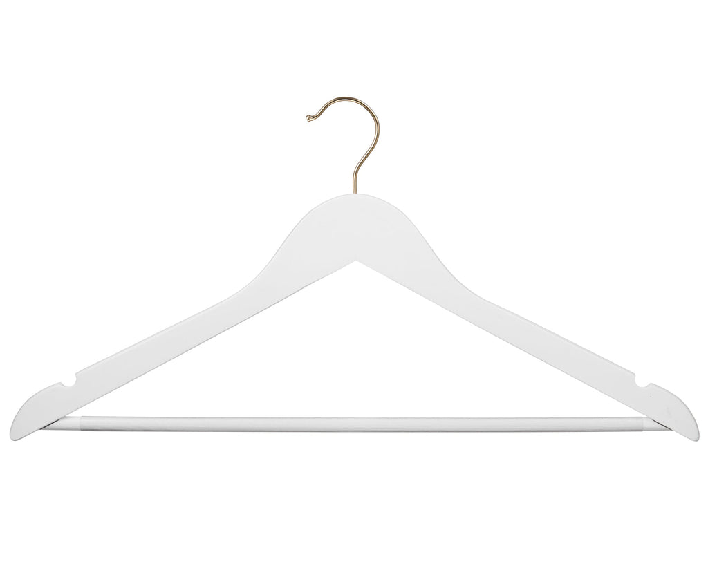 Carton of White Wooden Hanger With Gold Hook Anti-Slip Rubber (Carton Includes 24 Sets of 4 Pcs)
