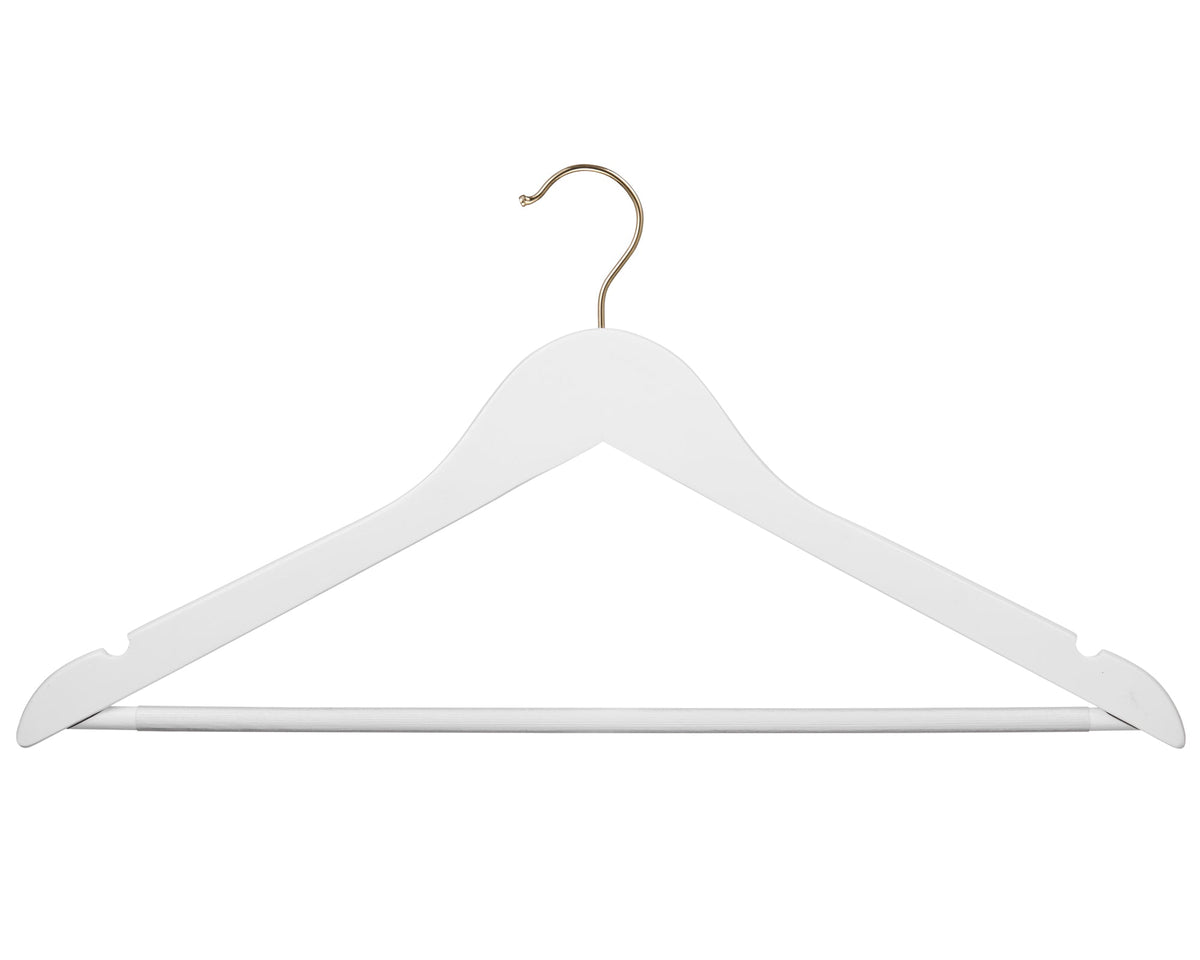 Carton of White Wooden Hanger With Gold Hook Anti-Slip Rubber (Carton Includes 24 Sets of 4 Pcs)