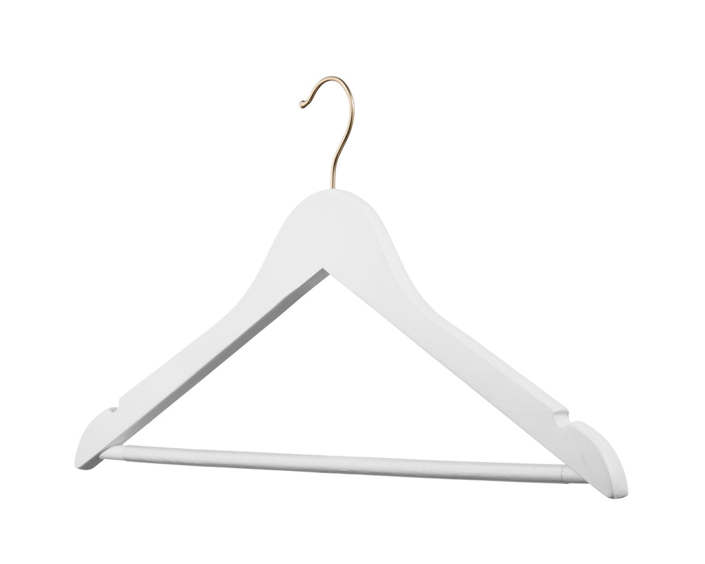 Carton of White Wooden Hanger With Gold Hook Anti-Slip Rubber (Carton Includes 24 Sets of 4 Pcs)