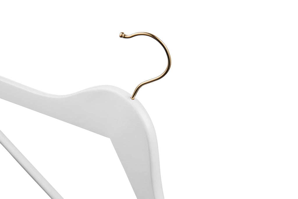 Carton of White Wooden Hanger With Gold Hook Anti-Slip Rubber (Carton Includes 24 Sets of 4 Pcs)