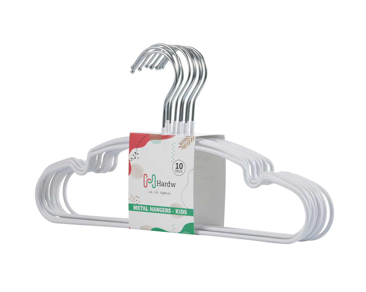 Carton of Kids White Metal Hangers with PVC Coded Anti-Slip (Carton is 40 Sets of 10 Pcs)