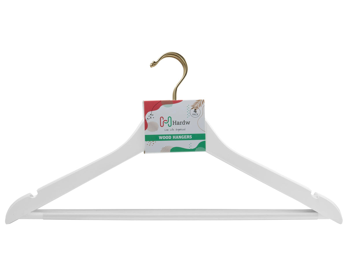 Carton of White Wooden Hanger With Gold Hook Anti-Slip Rubber (Carton Includes 24 Sets of 4 Pcs)