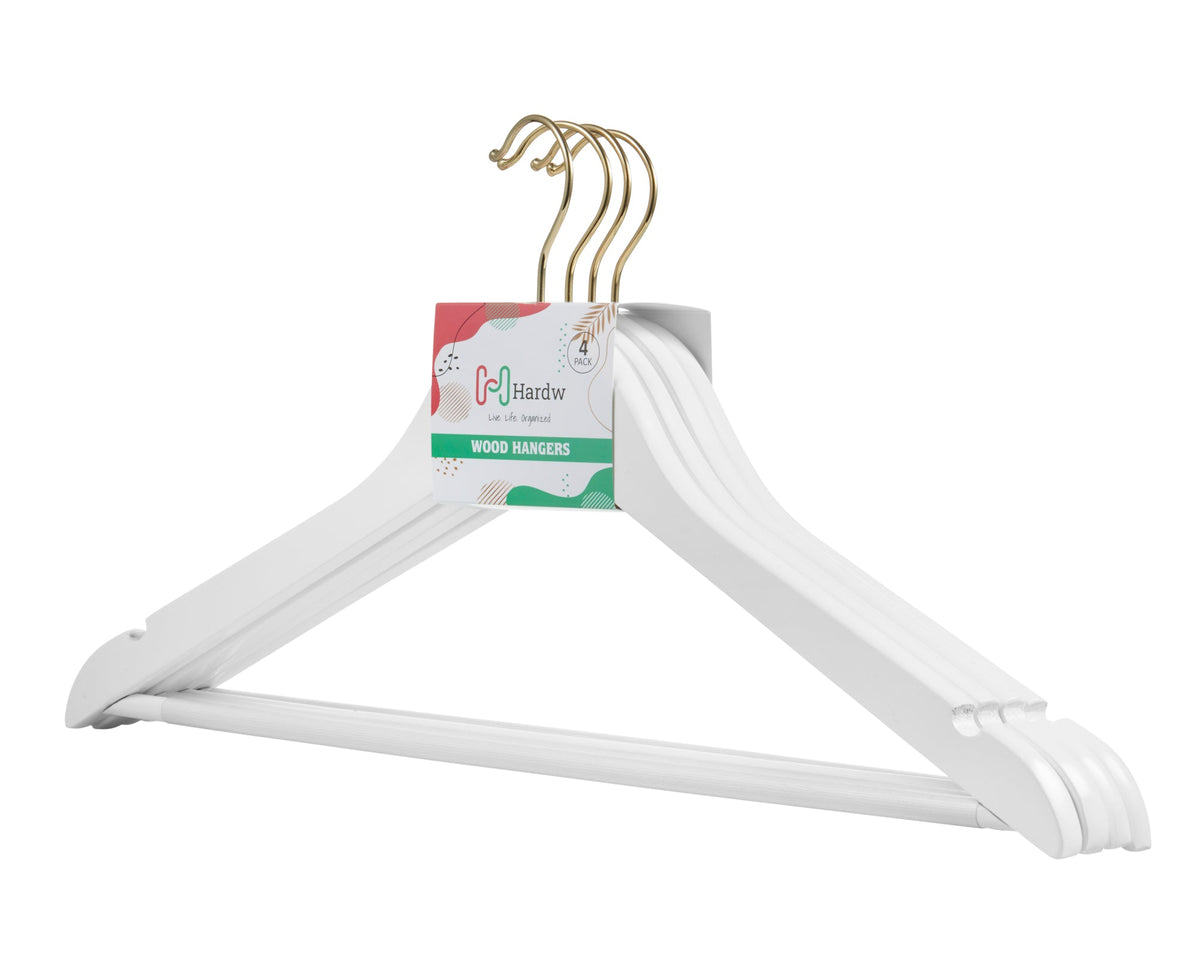 Carton of White Wooden Hanger With Gold Hook Anti-Slip Rubber (Carton Includes 24 Sets of 4 Pcs)