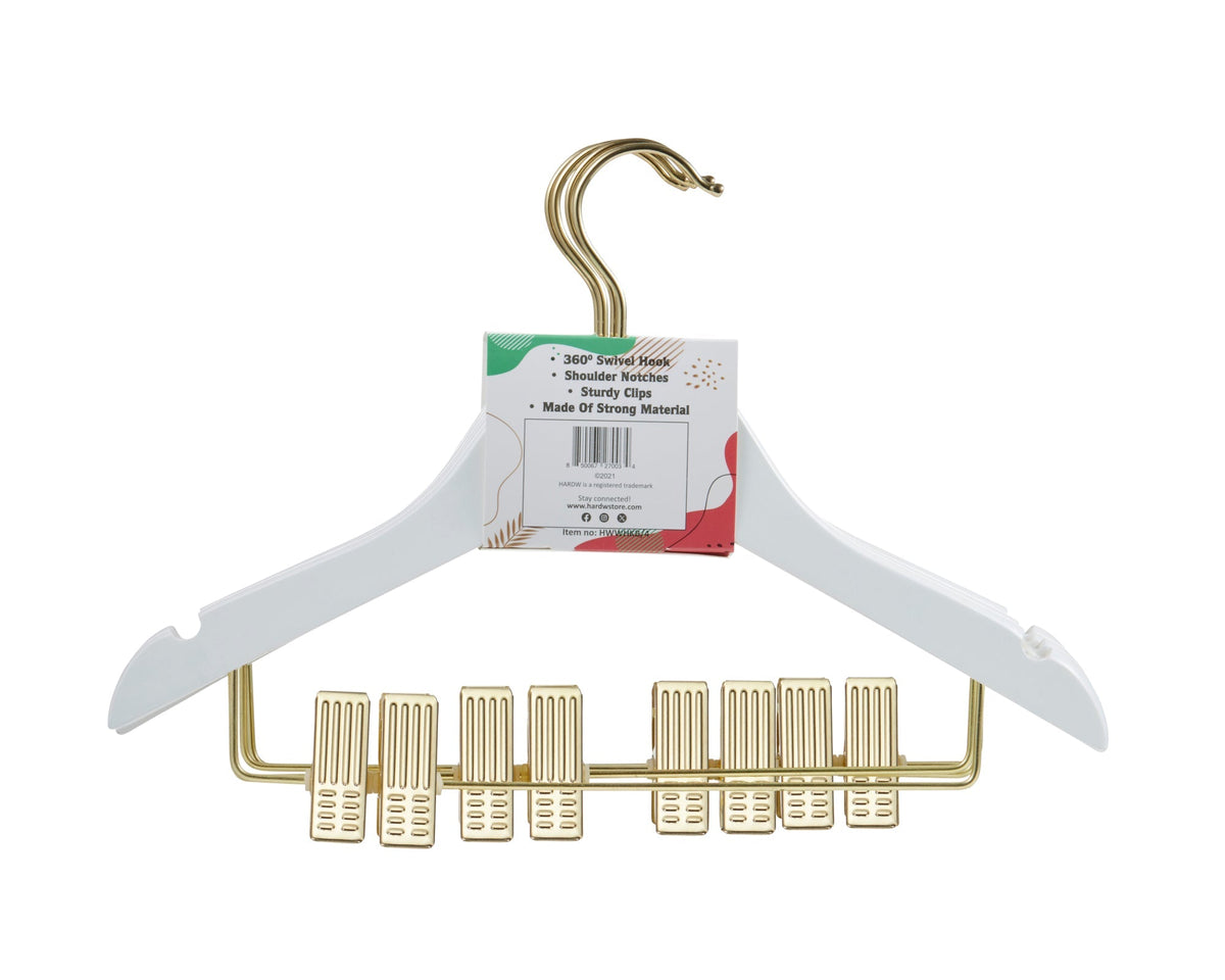 Carton of Kids Wooden White Hanger With Gold Hook and Clips (Carton includes 32 Sets of 4 Pcs)