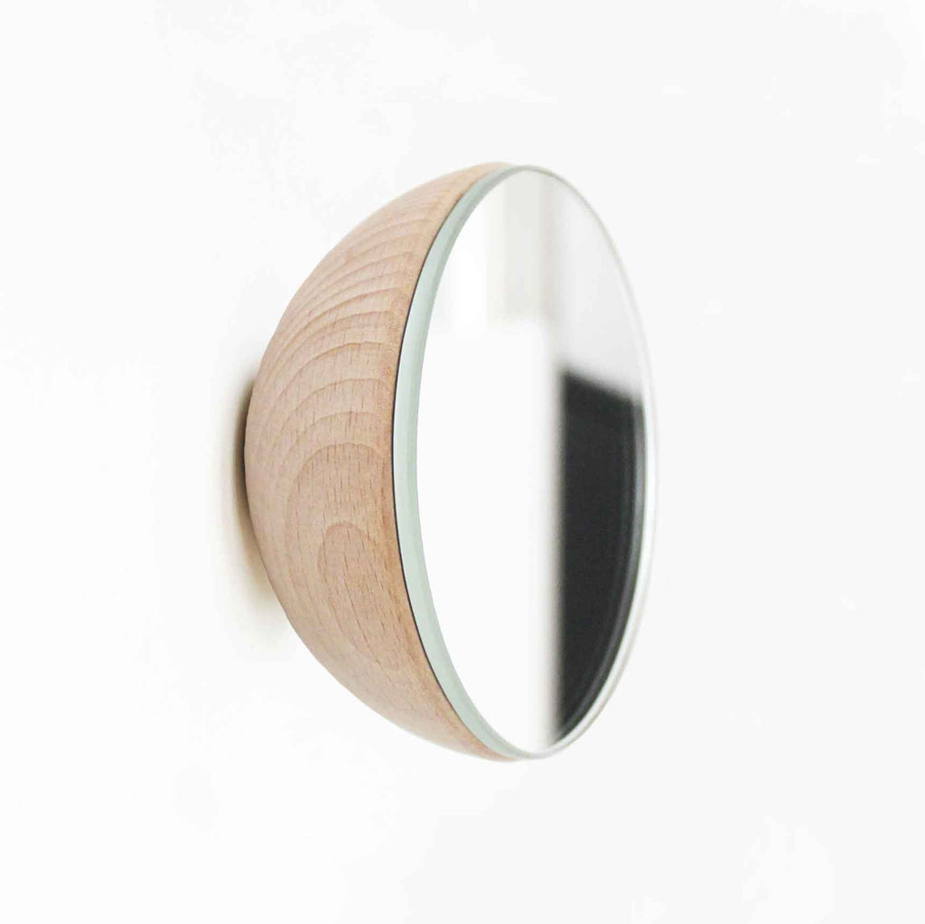 Round Beech Wood Wall Mounted Mirror Coat Hook