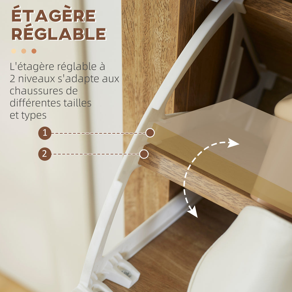 Meuble à chaussures étagère à chaussures armoire 3 portes abattants effet cannage rotin - en bois bois naturel