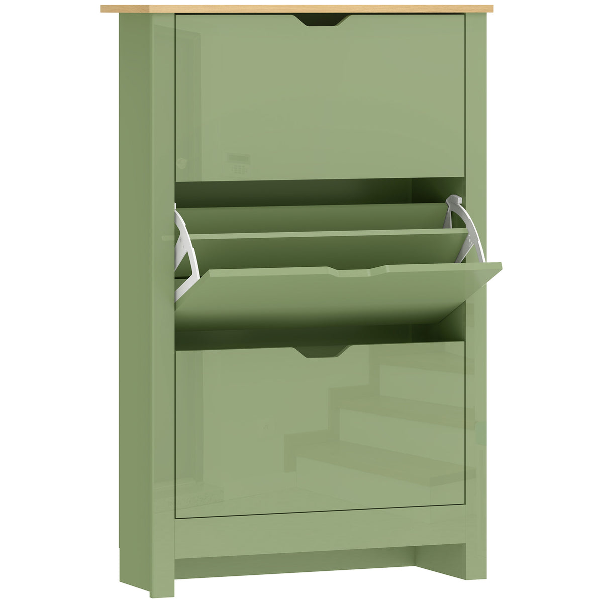 Meuble à Chaussures 18 Paires, Armoire à Chaussures à Haute Brillance, 3 Tiroirs Rabattables, Étagères Réglables, Vert
