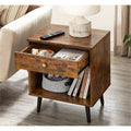 Mid-Century Farmhouse Bedroom 1-Drawer Nightstand End Table with Open Shelf