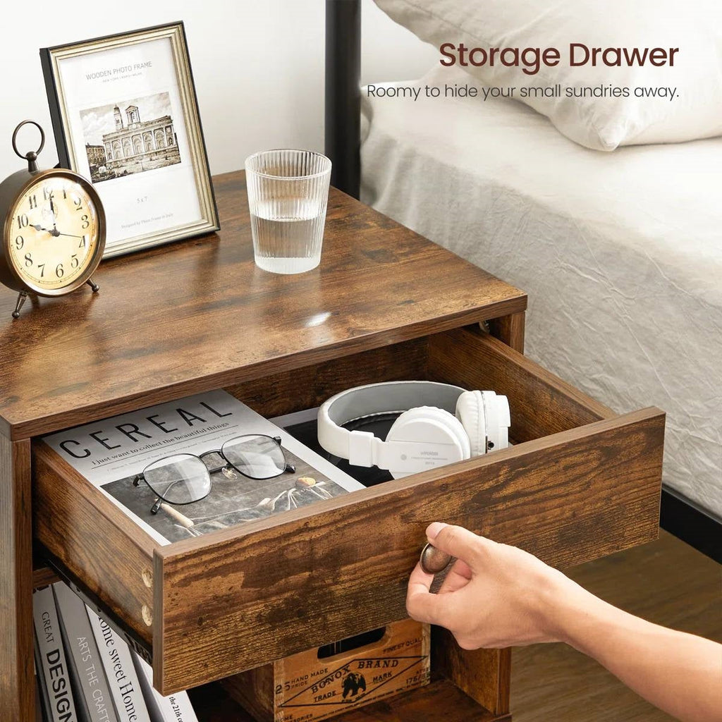 Mid-Century Farmhouse Bedroom 1-Drawer Nightstand End Table with Open Shelf