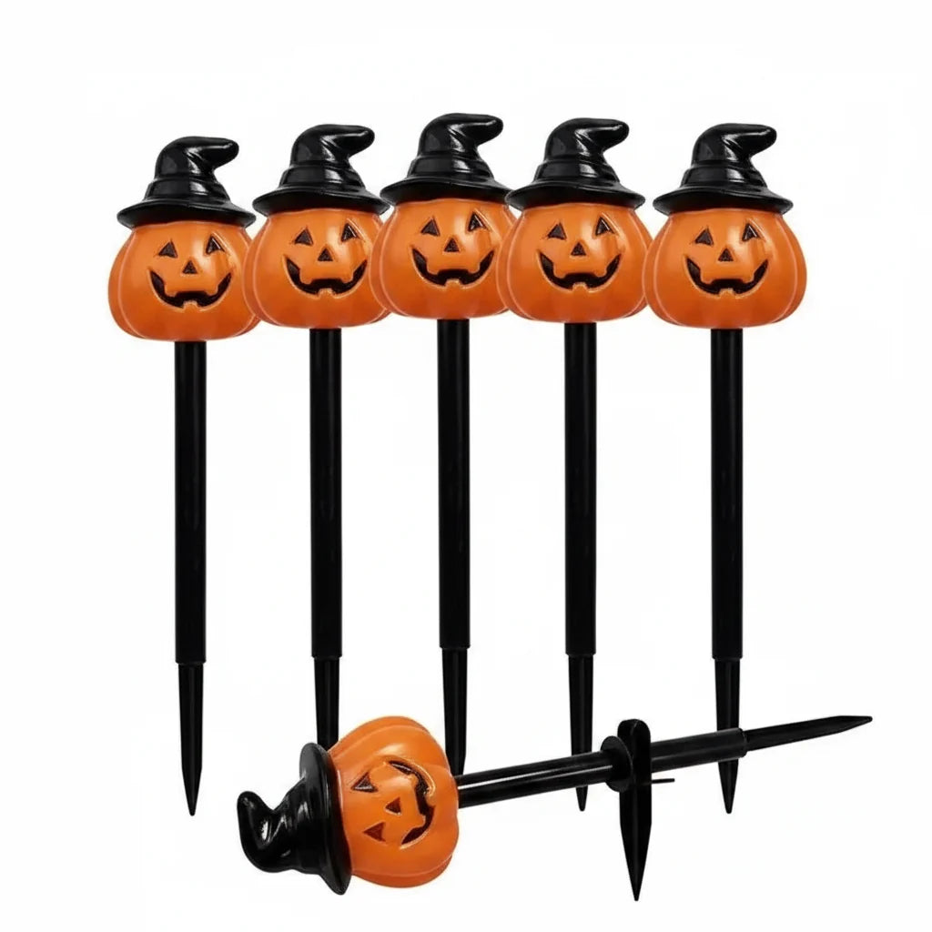5-Pack Solar LED Pumpkin Stake Lights – Warm White Outdoor