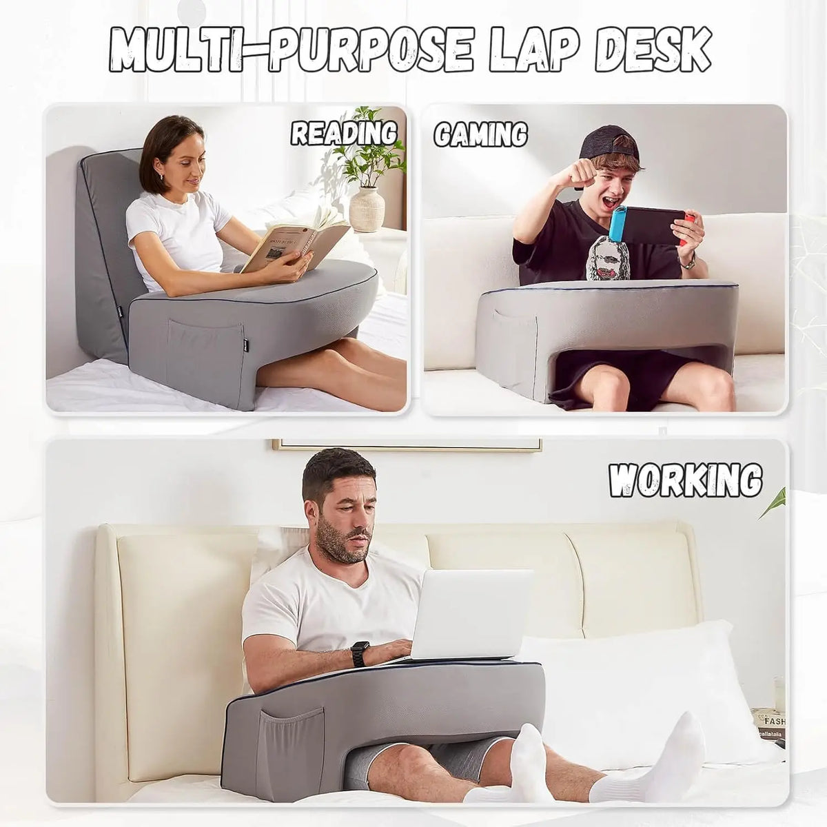 Memory Foam Lap Desk Pillow Ergonomic Laptop Pillow Grey