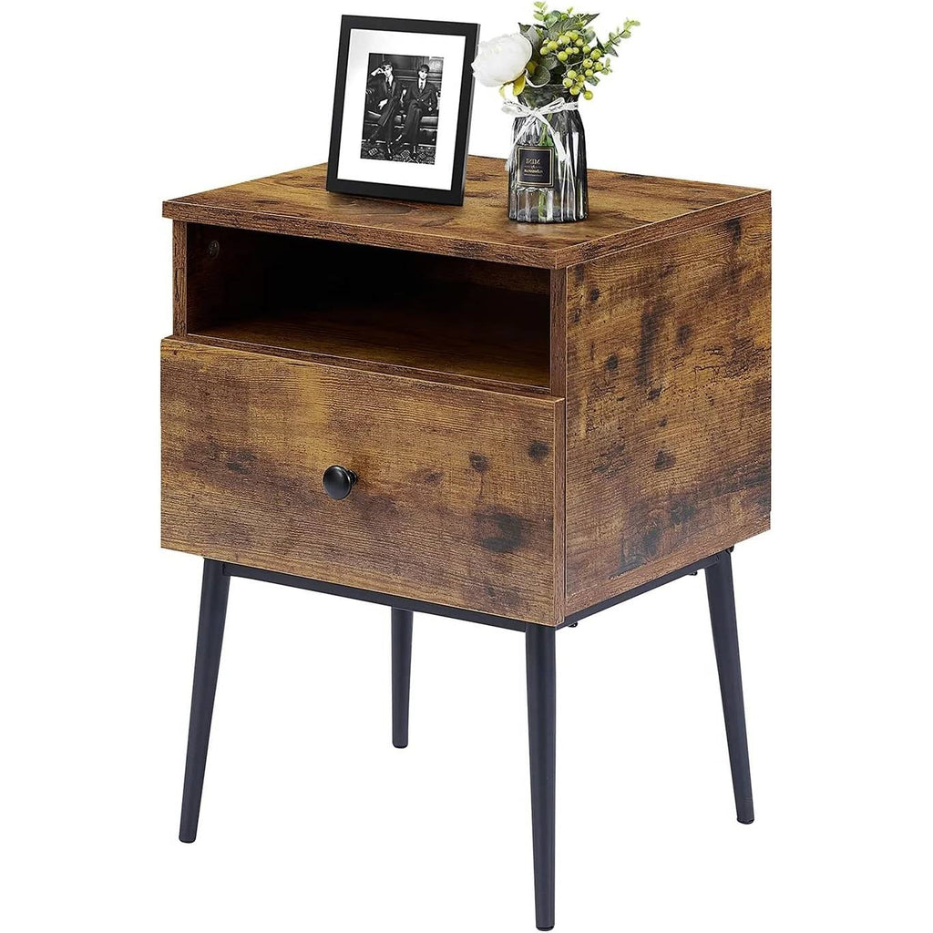 Set of 2 - Mid Century Modern Side Table Nightstand in Brown Black Wood Finish