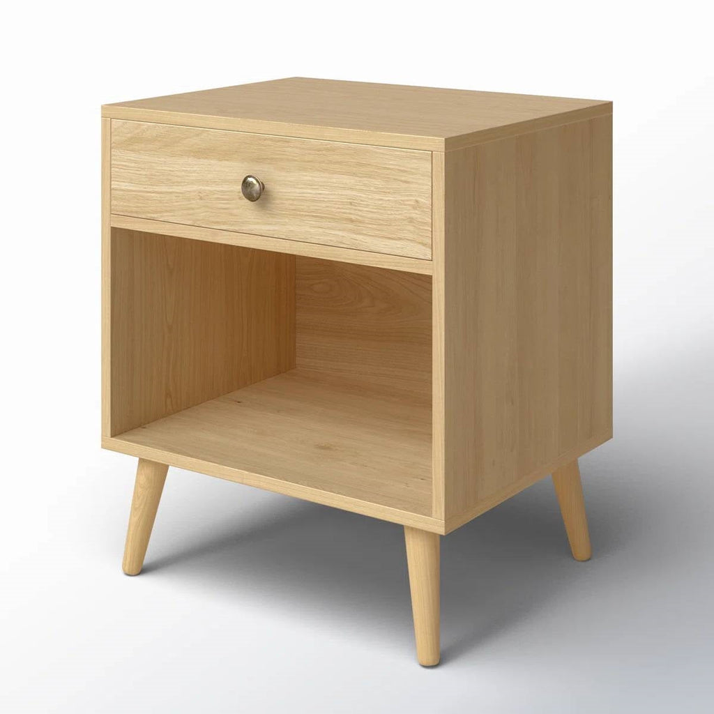 Mid-Century Modern 1-Drawer Nightstand in Natural Straw Yellow Wood Finish