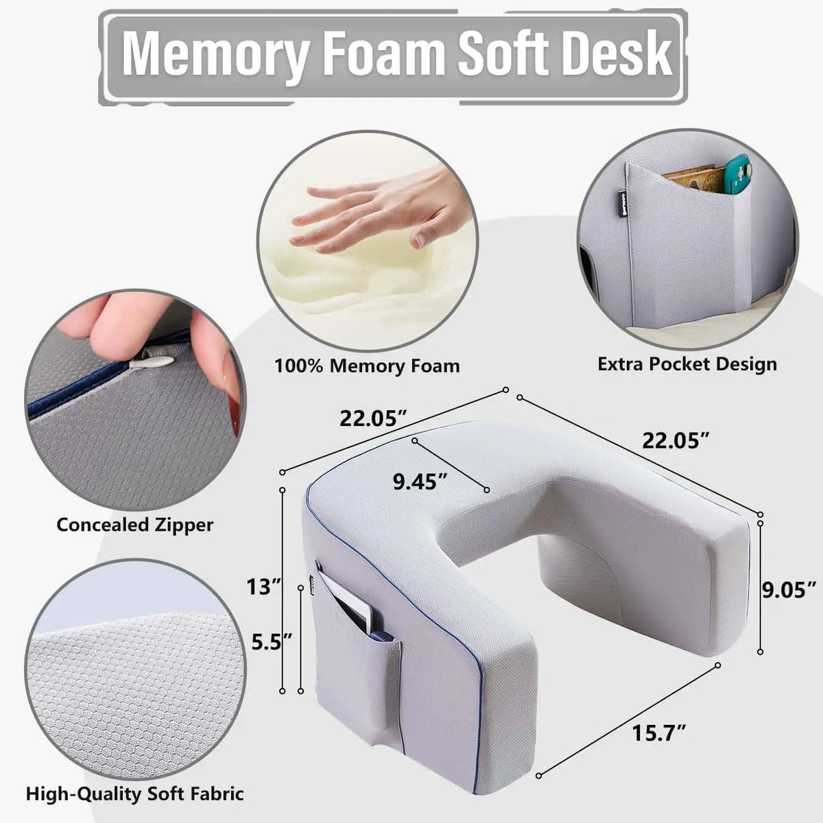 Memory Foam Lap Desk Pillow Ergonomic Laptop Pillow Grey