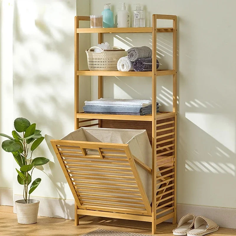 NNEOBA 4-Tier Laundry Hamper with Tilt-Out Basket | Bathroom Storage Shelf Organizer