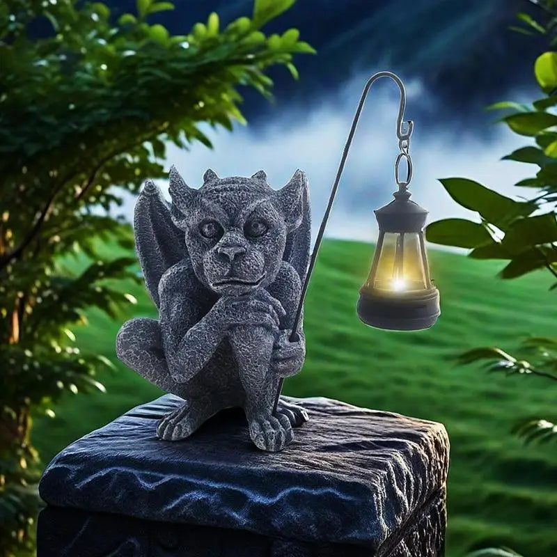 Solar Gargoyle Statue Outdoor Garden Decor Figurine