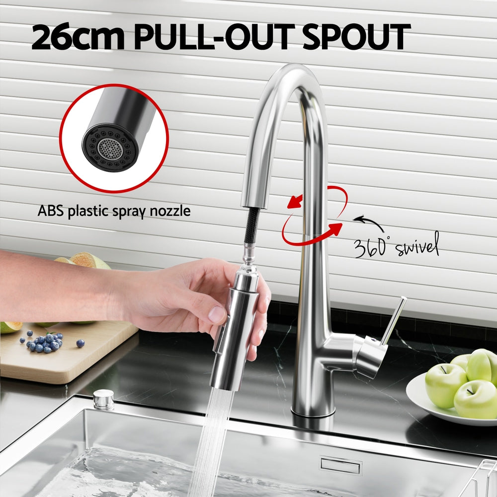 Cefito Kitchen Mixer Tap Pull Out Round 2 Mode Sink Basin Faucet Swivel WELS Chrome