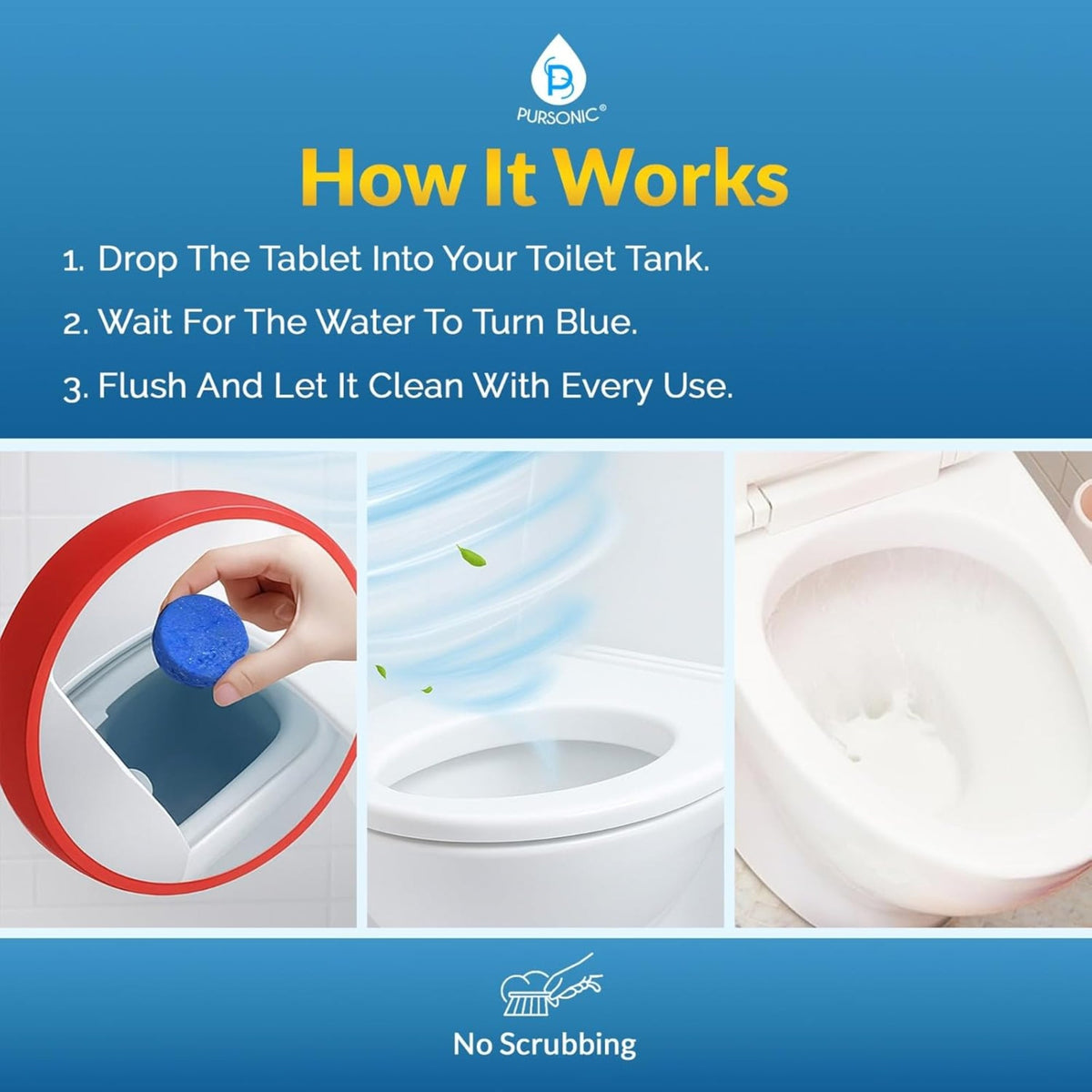 Automatic Toilet Bowl Cleaner Tablets Blue Gel Toilet Tank Cleaners, Septic-Safe Hard Water Ring Stain Remover, Smell Eliminator Heavy Duty Toilet Cleaning & Deodorizer, Fresh Scent - 48 Tabs