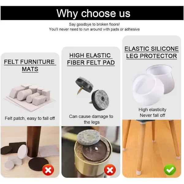 24 Pack Clear Silicone Chair Leg Caps, Non-Slip Floor Protectors for Tables and Chairs with Round Legs, Fits 28-45 mm