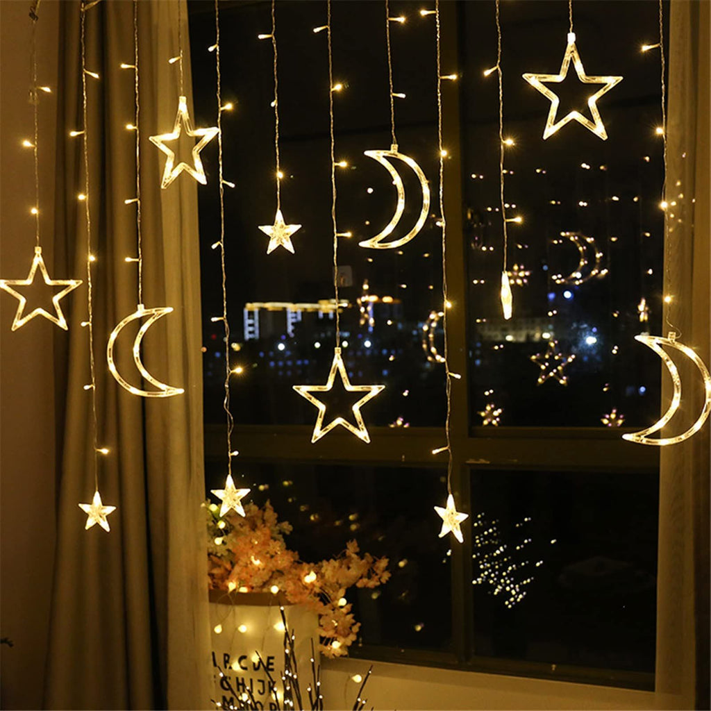 LEDs Curtain Lights, Fairy String Lights Moons and Stars LED Night Light for Home Decoration Party Star Moon Ramadan String Lights