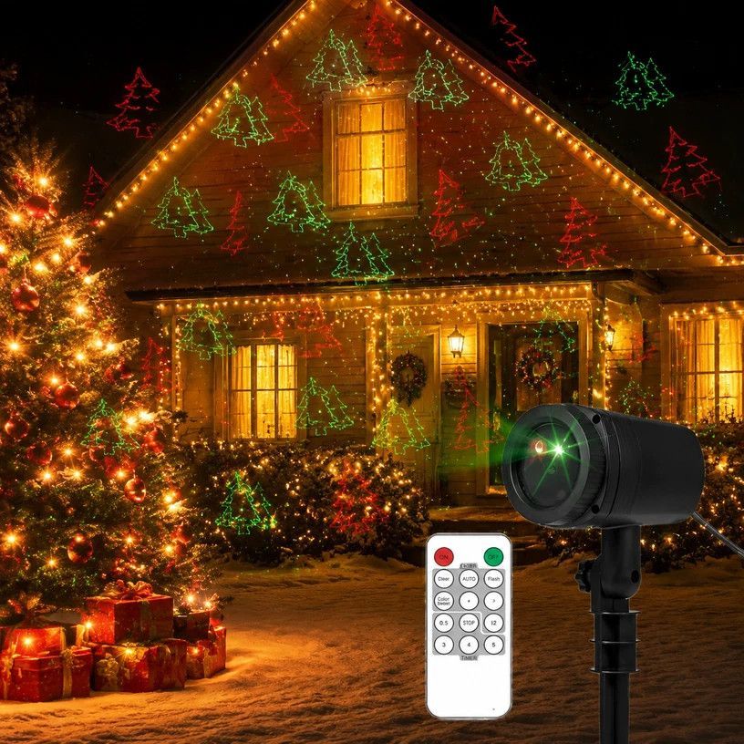 Outdoor Waterproof Red Green Laser Projector Light, Multi Pattern Christmas Halloween Yard Lamp