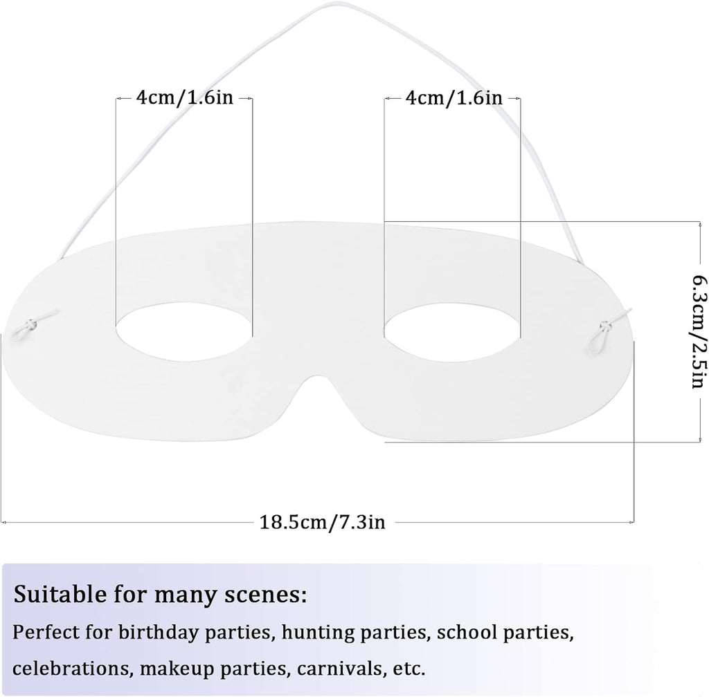 100 Pack White Paper Eye Masks, Plain Masquerade Mask Blank Masks Decorate for Cos-Play, Halloween Party