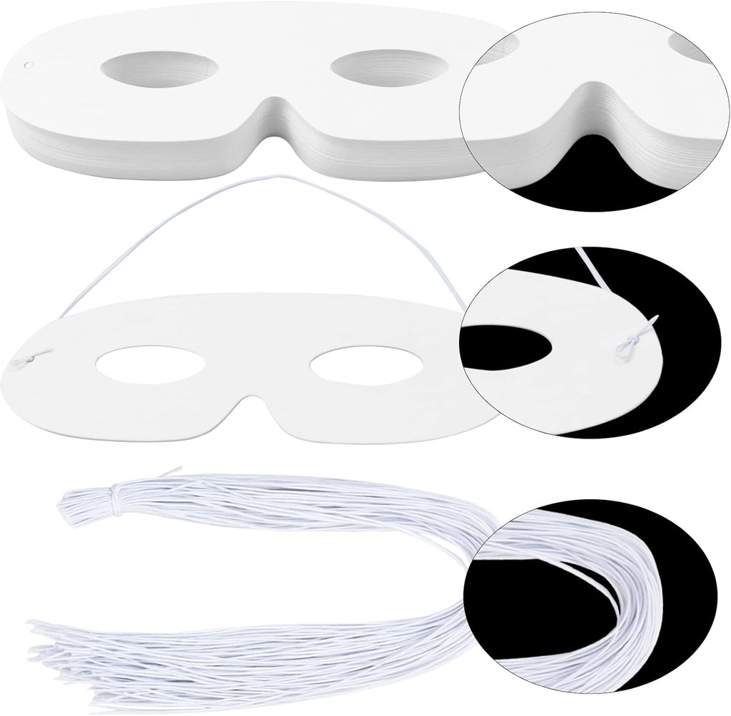 100 Pack White Paper Eye Masks, Plain Masquerade Mask Blank Masks Decorate for Cos-Play, Halloween Party