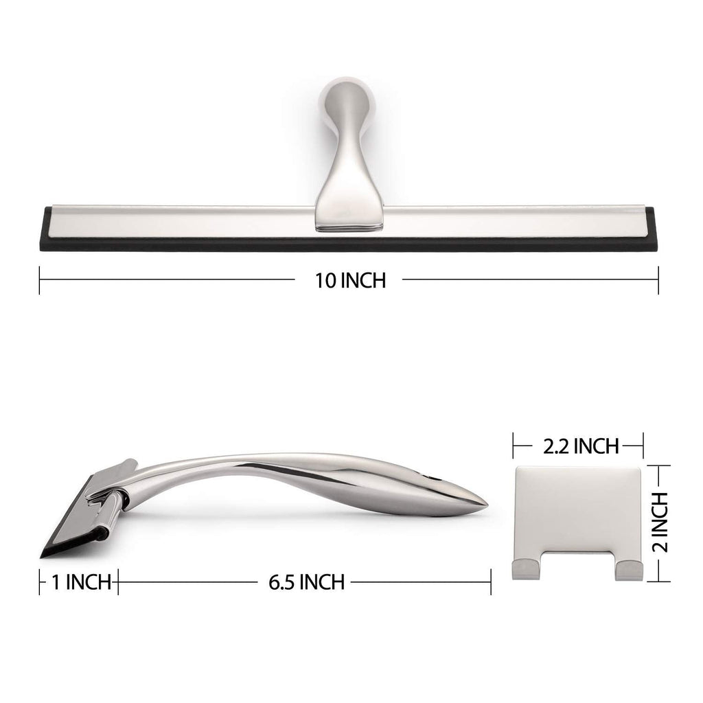All-Purpose Shower Squeegee for Shower Doors, Bathroom, Window and Car Glass - Stainless Steel, 10 Inches
