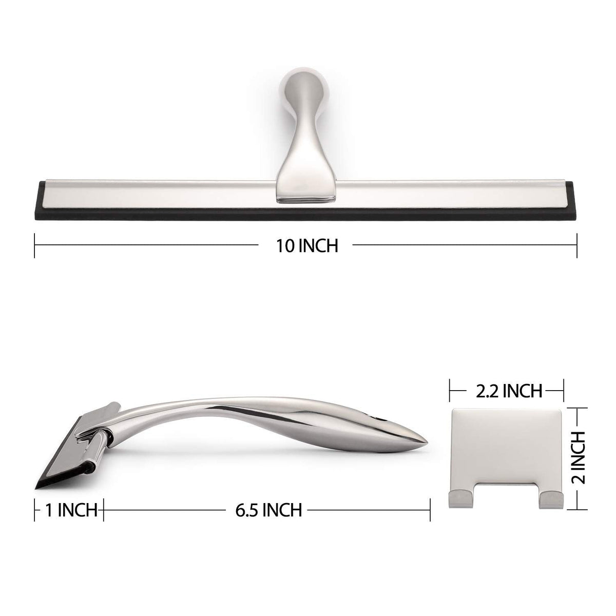 All-Purpose Shower Squeegee for Shower Doors, Bathroom, Window and Car Glass - Stainless Steel, 10 Inches