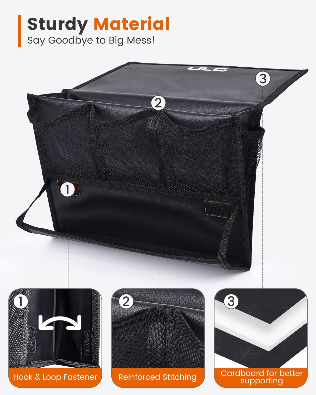 Bedside Caddy, Hanging Bedside Organizer with Power Strip Holder, Bedside Storage Organizer with 6 Pockets,(Black)