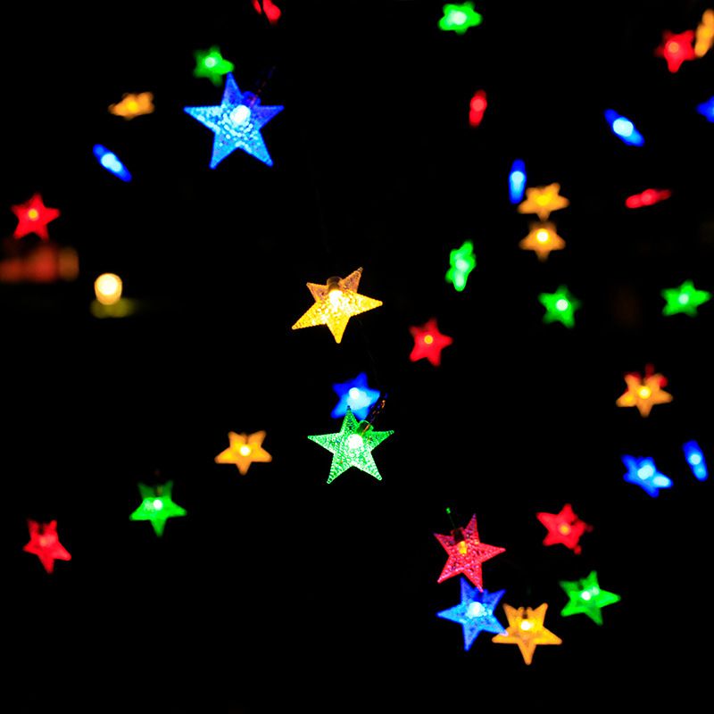 Outdoor Solar Star String Lights 23ft 50LED Multicolor Star Twinkle Lights Solar Powered Garden Decor Lights Playhouse Lawn Patio