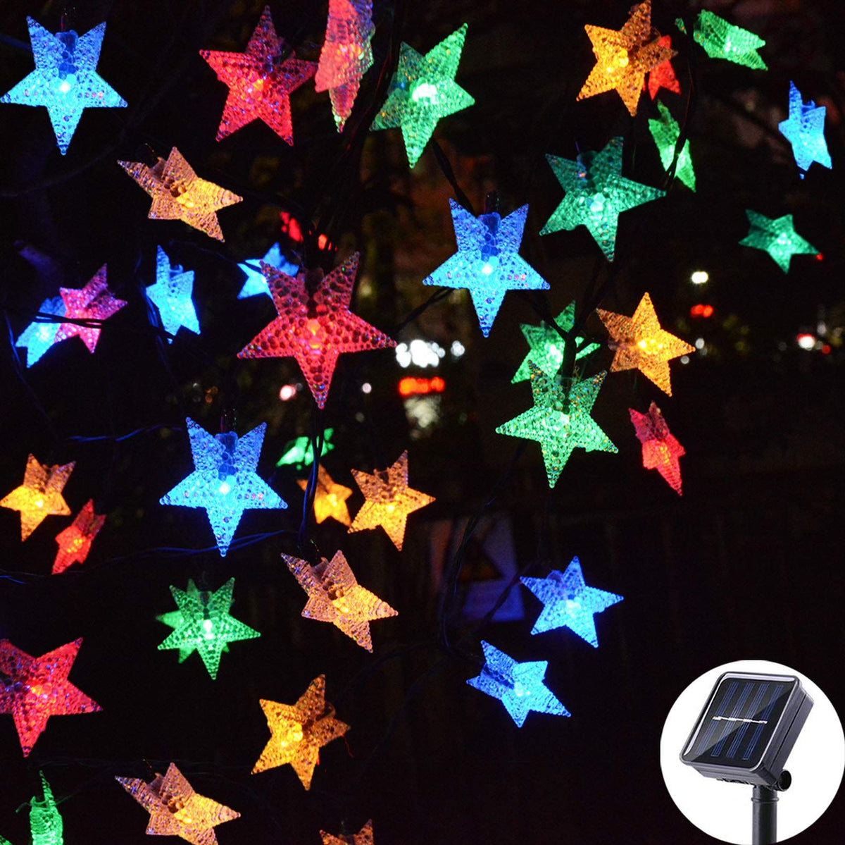 Outdoor Solar Star String Lights 23ft 50LED Multicolor Star Twinkle Lights Solar Powered Garden Decor Lights Playhouse Lawn Patio