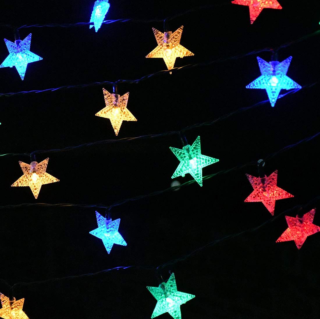 Outdoor Solar Star String Lights 23ft 50LED Multicolor Star Twinkle Lights Solar Powered Garden Decor Lights Playhouse Lawn Patio
