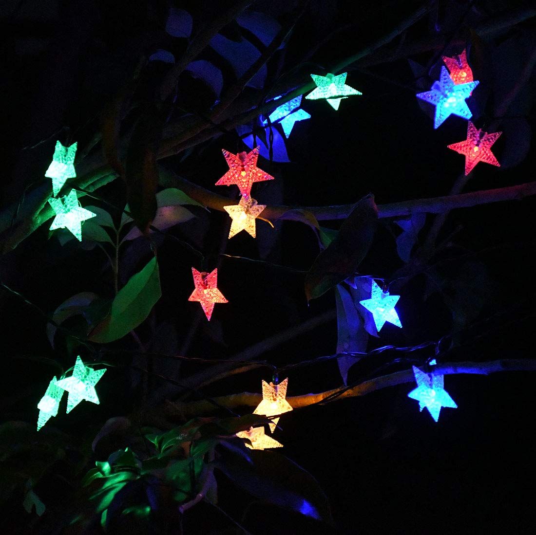 Outdoor Solar Star String Lights 23ft 50LED Multicolor Star Twinkle Lights Solar Powered Garden Decor Lights Playhouse Lawn Patio