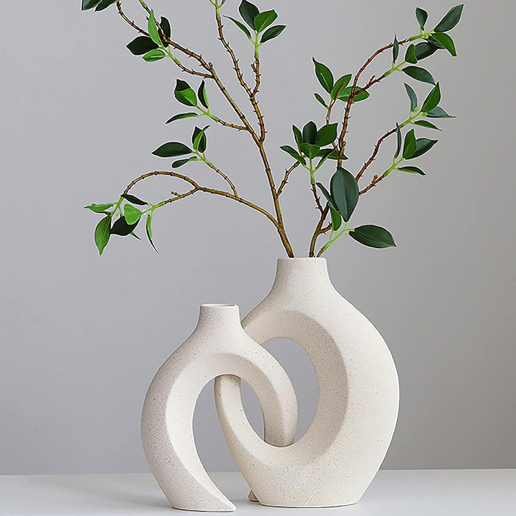 NNEDSZ Ceramic Set of 2 Creative White Vases for Home Decor