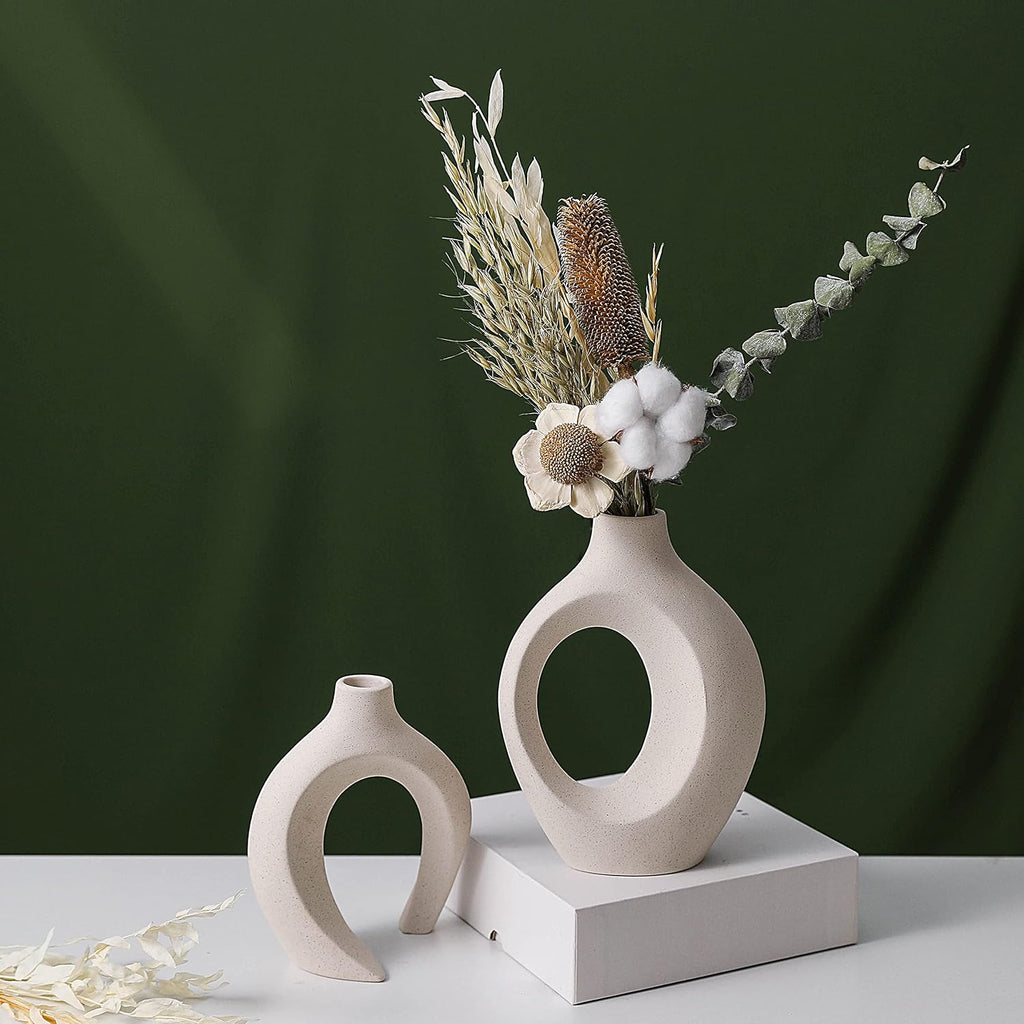 NNEDSZ Ceramic Set of 2 Creative White Vases for Home Decor