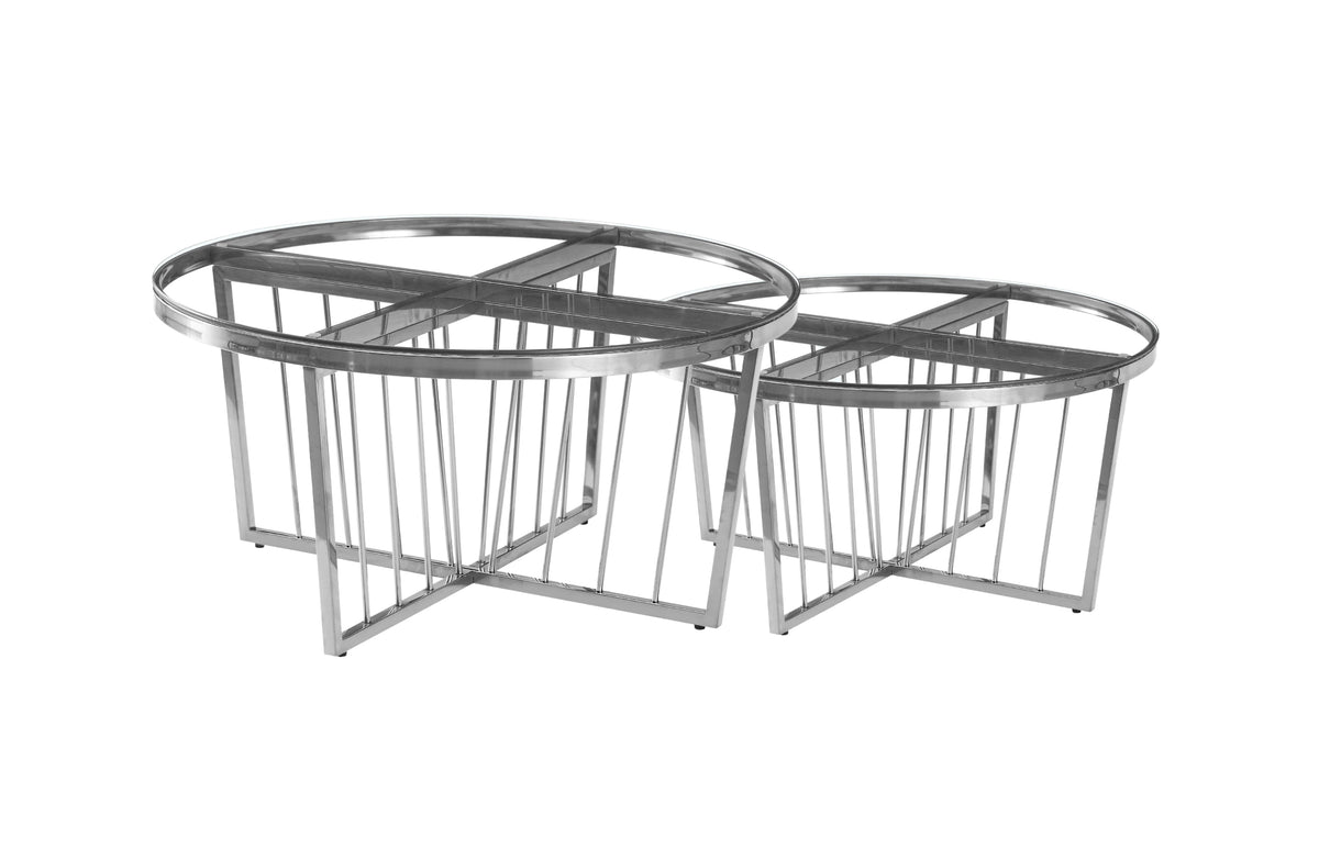 NNEDSZ Salina Coffee Table 80cm Silver Base -Clear Glass