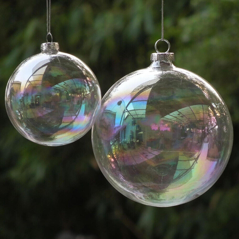 NNEDSZ 20 x Glass Bauble 8cm Diameter Round Clear with Silver Cap - table or tree centrepice personal memory theme craft gift
