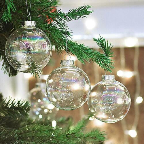 NNEDSZ 20 x Glass Bauble 8cm Diameter Round Clear with Silver Cap - table or tree centrepice personal memory theme craft gift