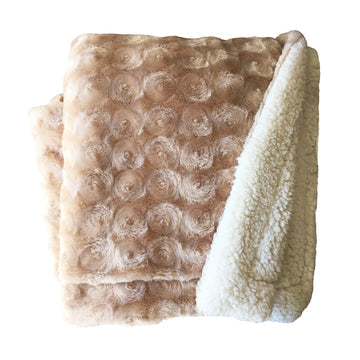 NNEDSZ plush fleece sherpa backed reversible throw beige