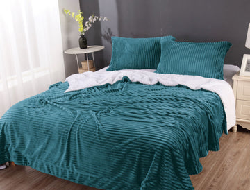 NNEDSZ stripe flannel sherpa blanket king  teal